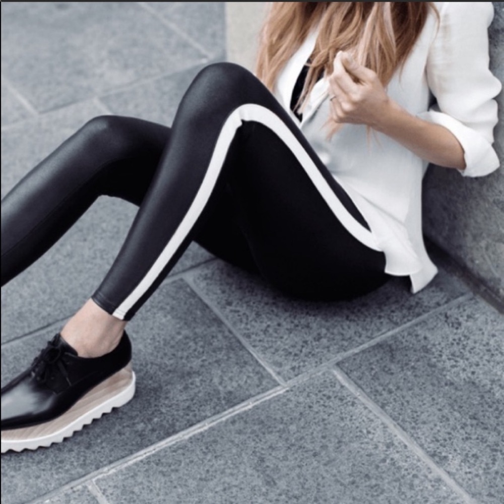Spanx Faux Leather Sidestripe Leggings - Picture 1 of 4